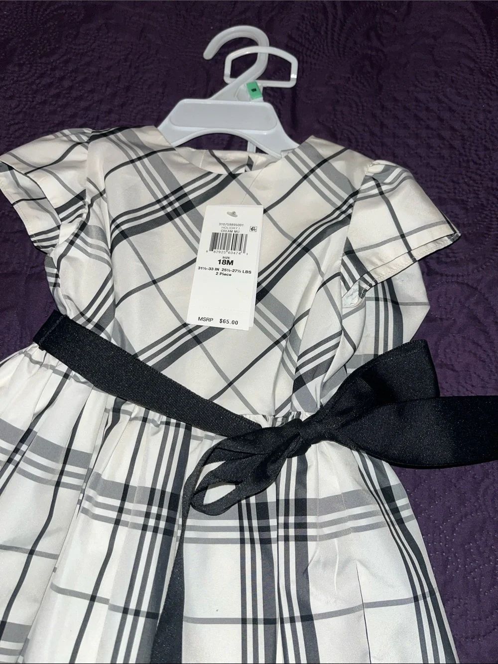 Ralph Lauren White and Black Plaid Girl's Dress with Black Sash
